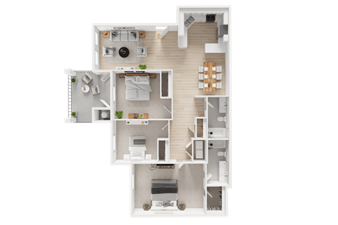 Floor plan for 3 beds, 2 baths, 1278 sqft